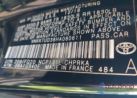 2017 Toyota Yaris L z USA, uszkodzony, nr VIN VNKKTUD38HA080611